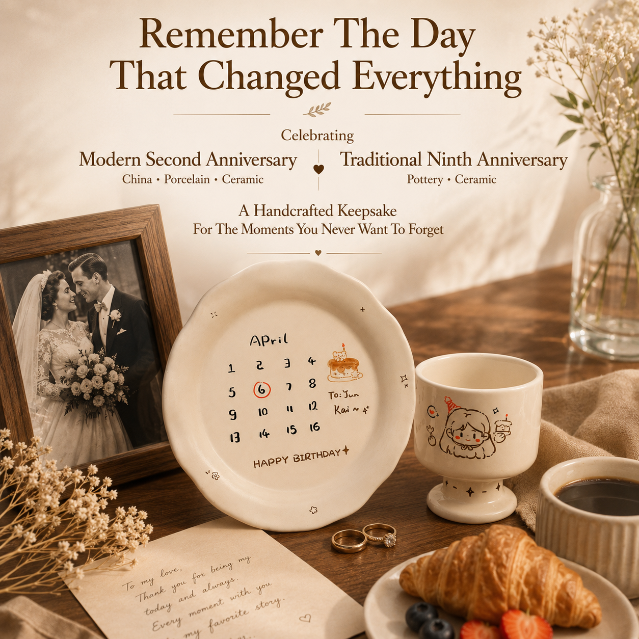 Personalized Ceramic Anniversary Breakfast Set, product overview