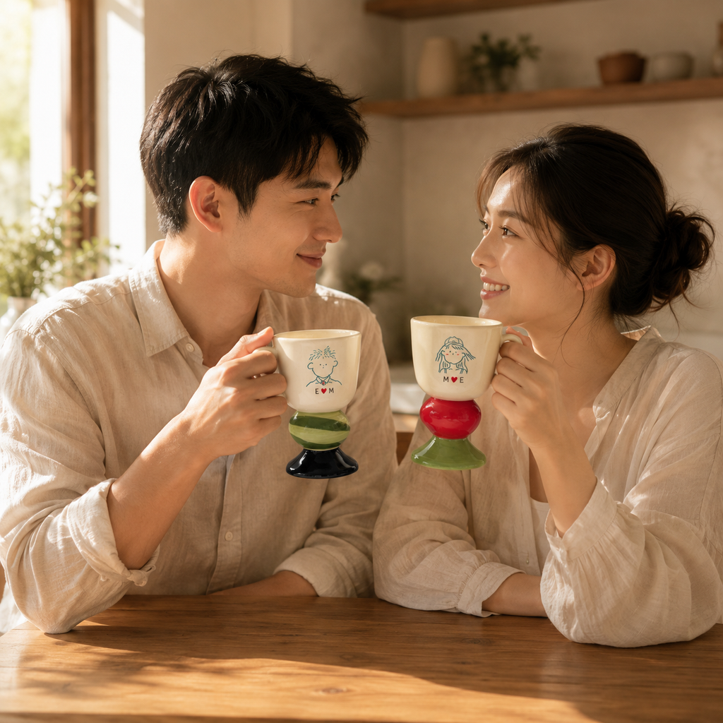 Personalized Ceramic Couple Goblet Set, styled product view