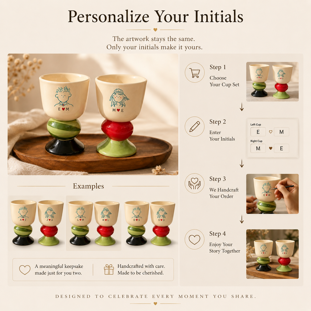 Personalized Ceramic Couple Goblet Set, lifestyle view