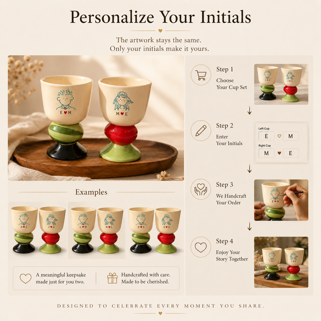 Personalized Ceramic Couple Goblet Set, lifestyle view
