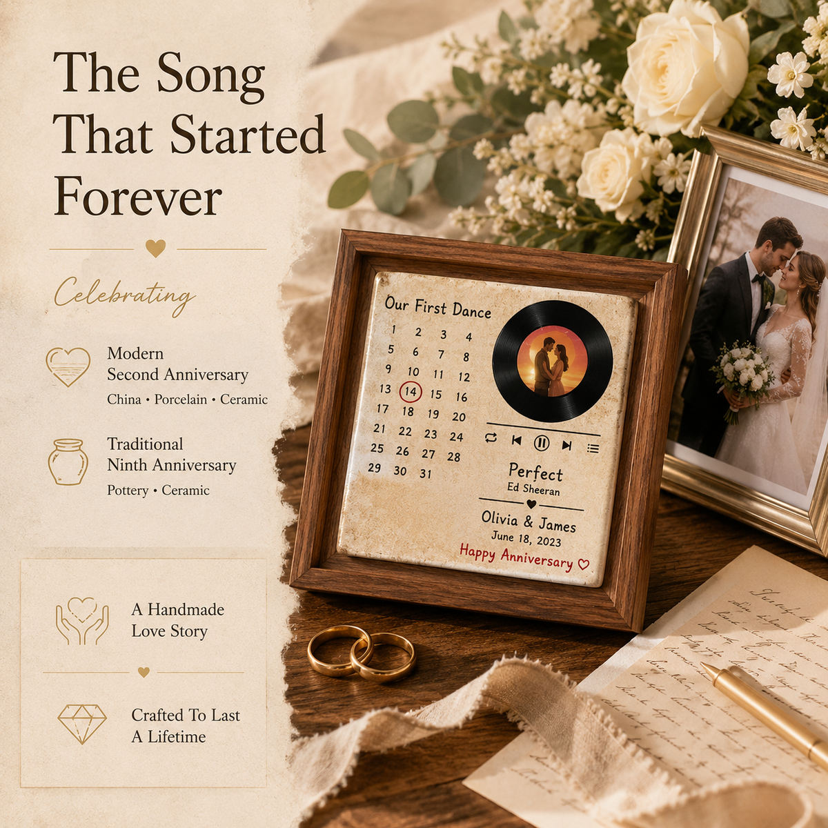 Personalized Ceramic First Dance Song Plaque, close-up detail