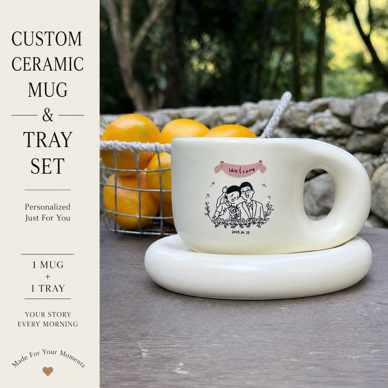 Personalized Ceramic Mug & Tray Set, styled product view