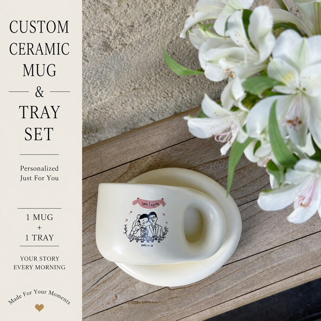 Personalized Ceramic Mug & Tray Set, close-up detail