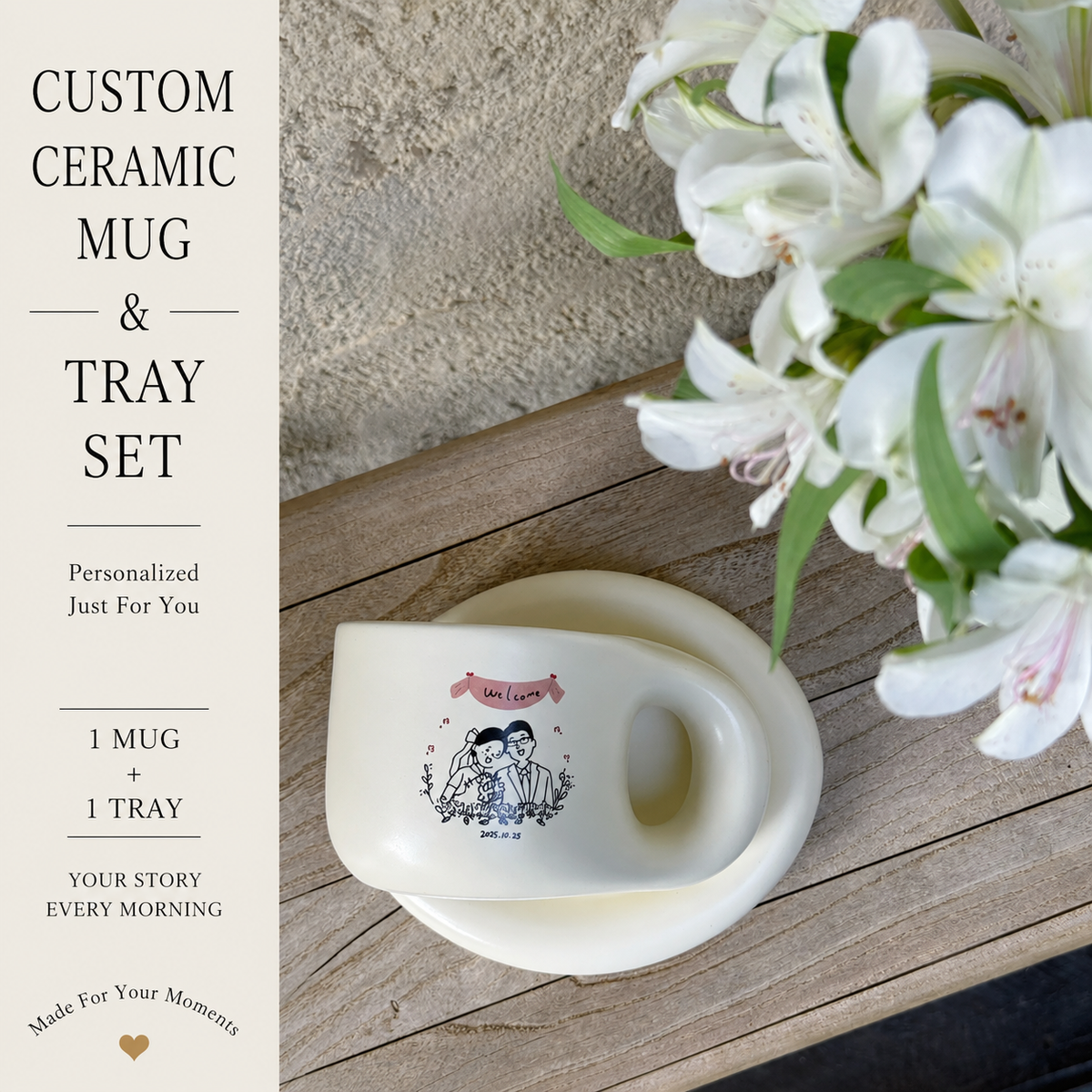 Personalized Ceramic Mug & Tray Set, close-up detail