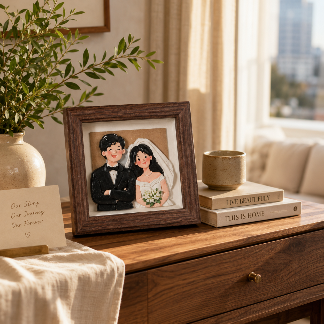 Personalized Clay Portrait Frame, styled product view