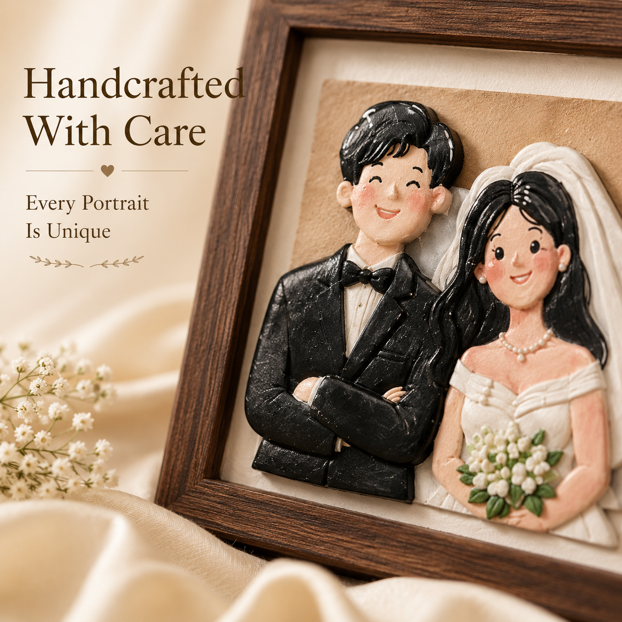Personalized Clay Portrait Frame, close-up detail