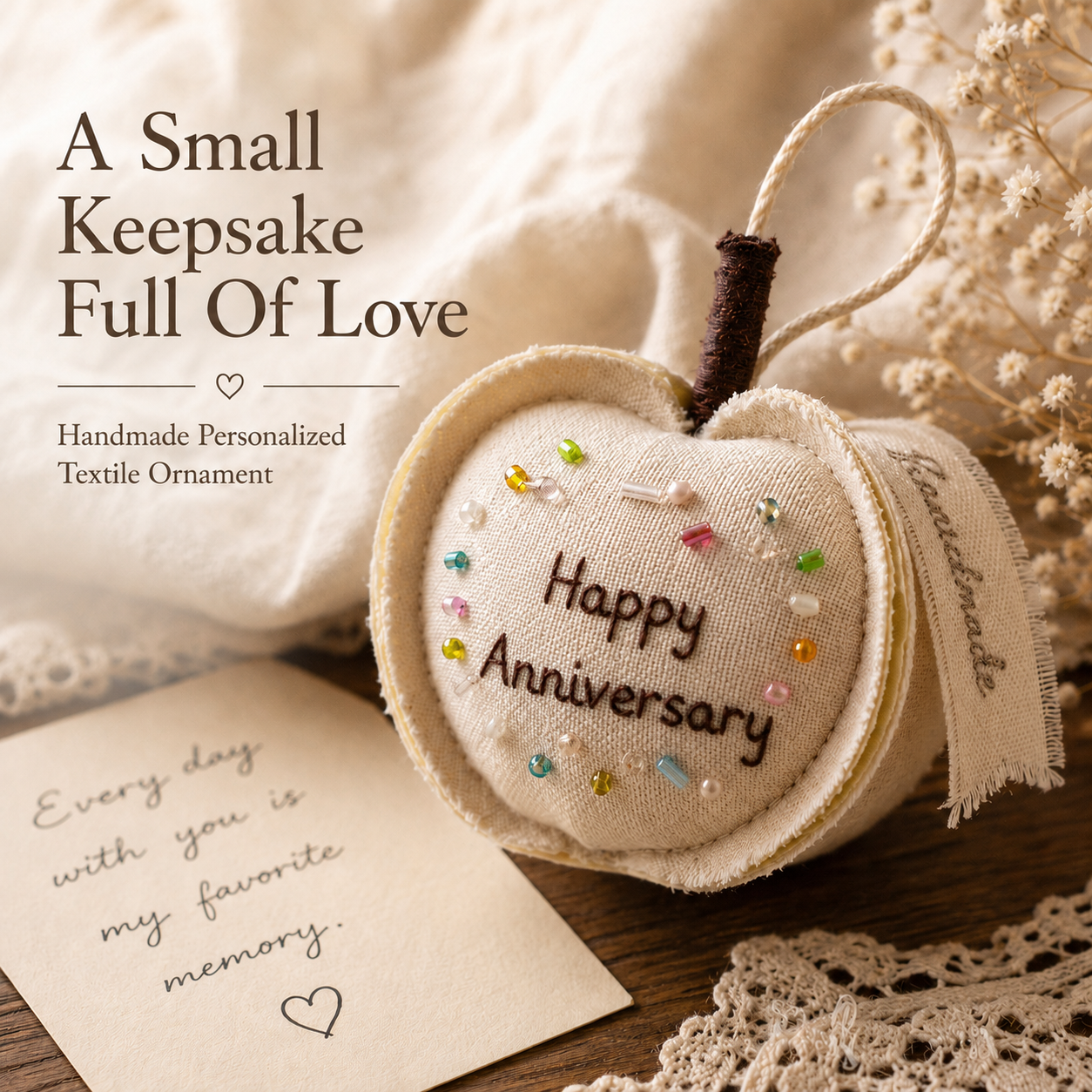 Personalized Cotton Linen Apple Ornament, product overview