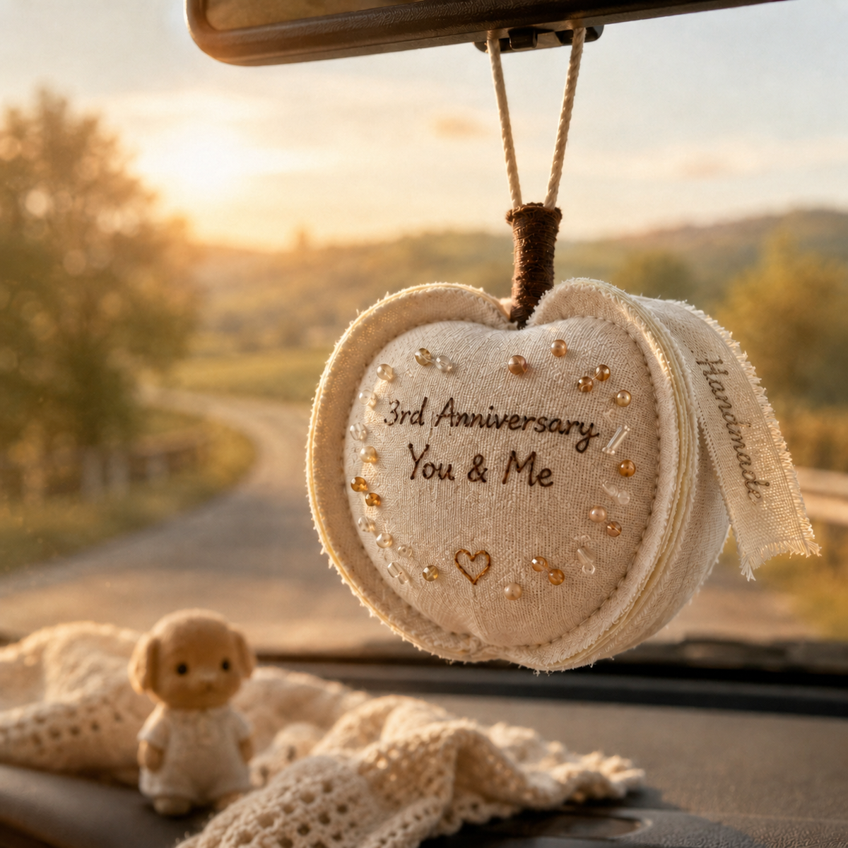 Personalized Cotton Linen Apple Ornament, styled product view