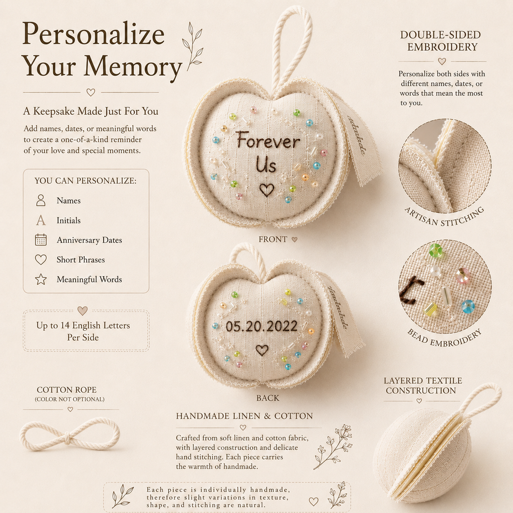 Personalized Cotton Linen Apple Ornament, lifestyle view