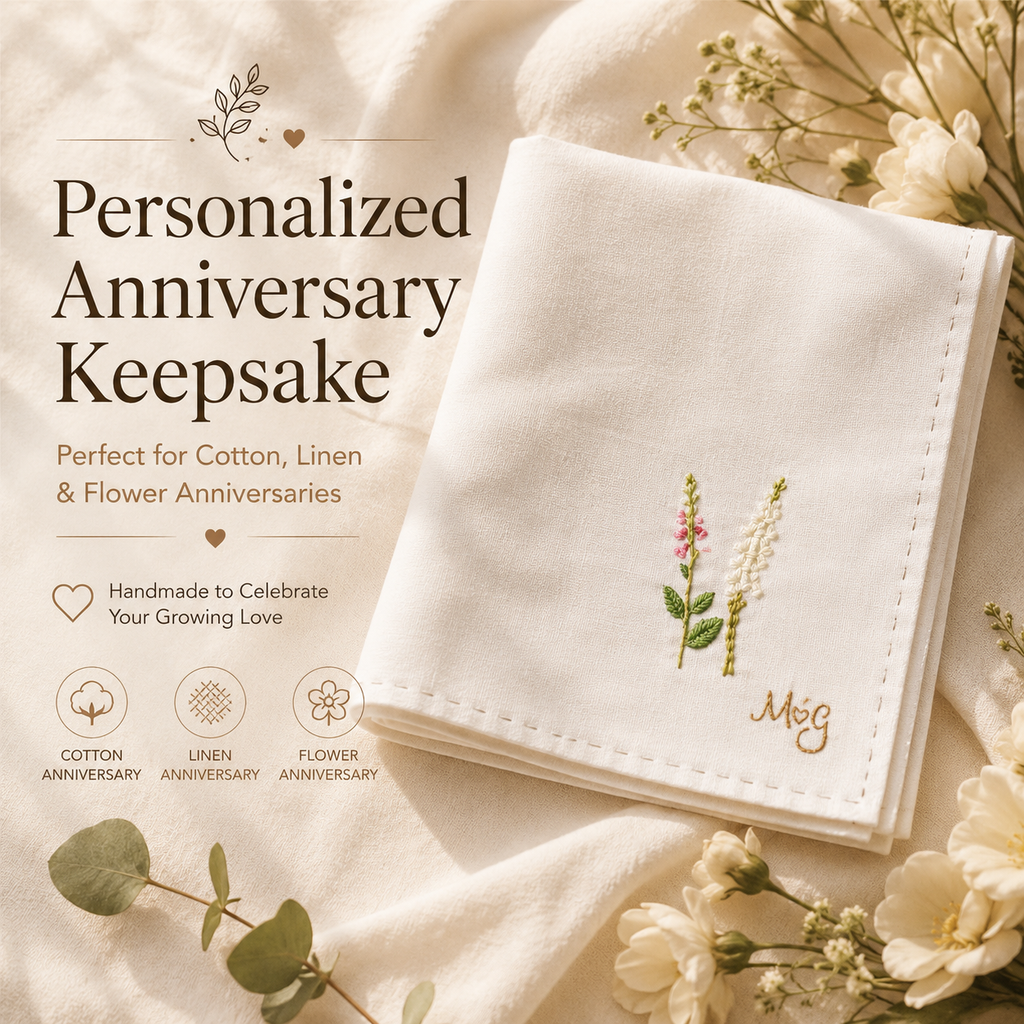 Personalized Floral Embroidered Handkerchief, product overview