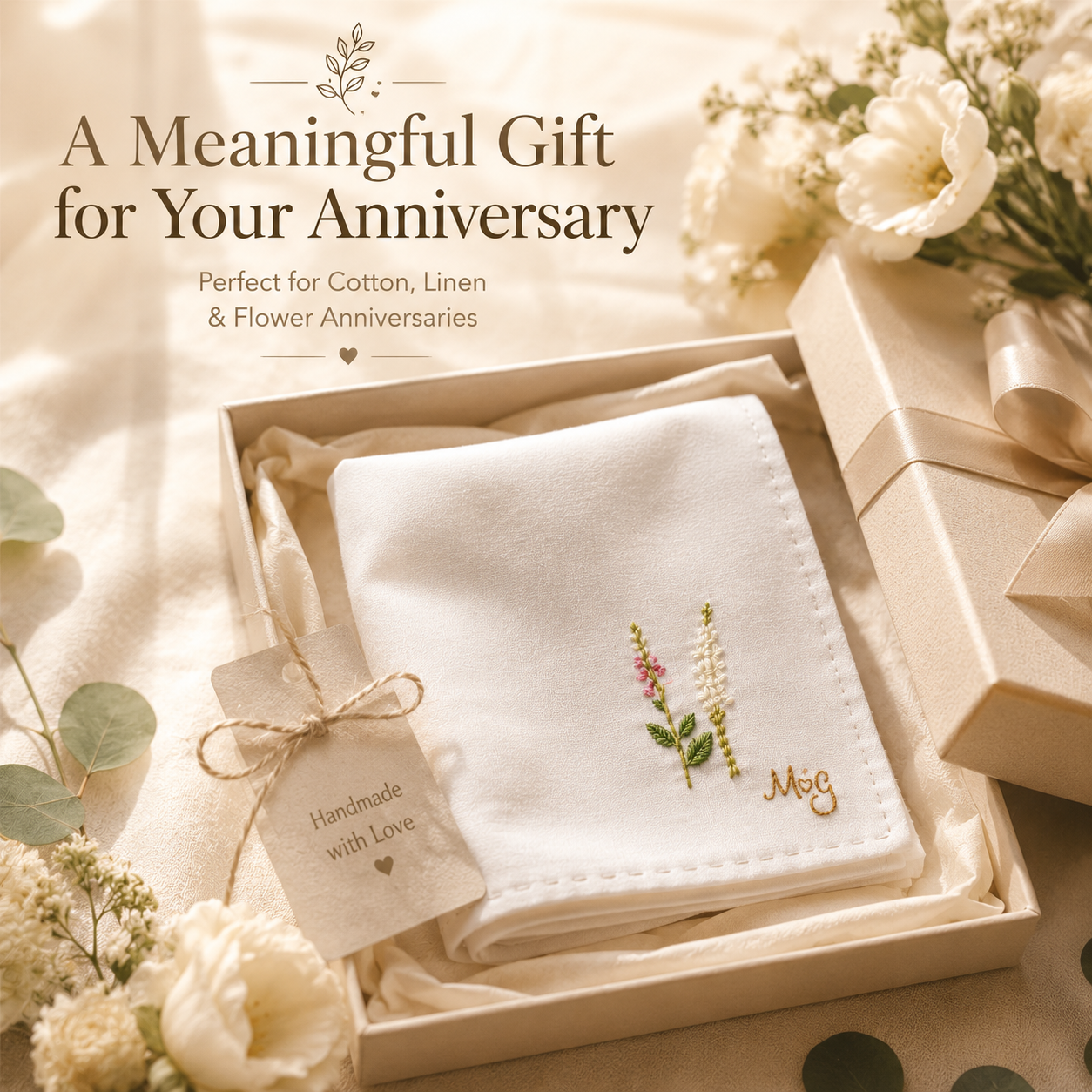 Personalized Floral Embroidered Handkerchief, lifestyle view