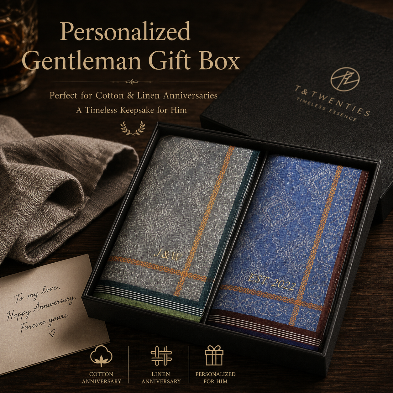 Personalized Gentleman Handkerchief Gift Box, close-up detail