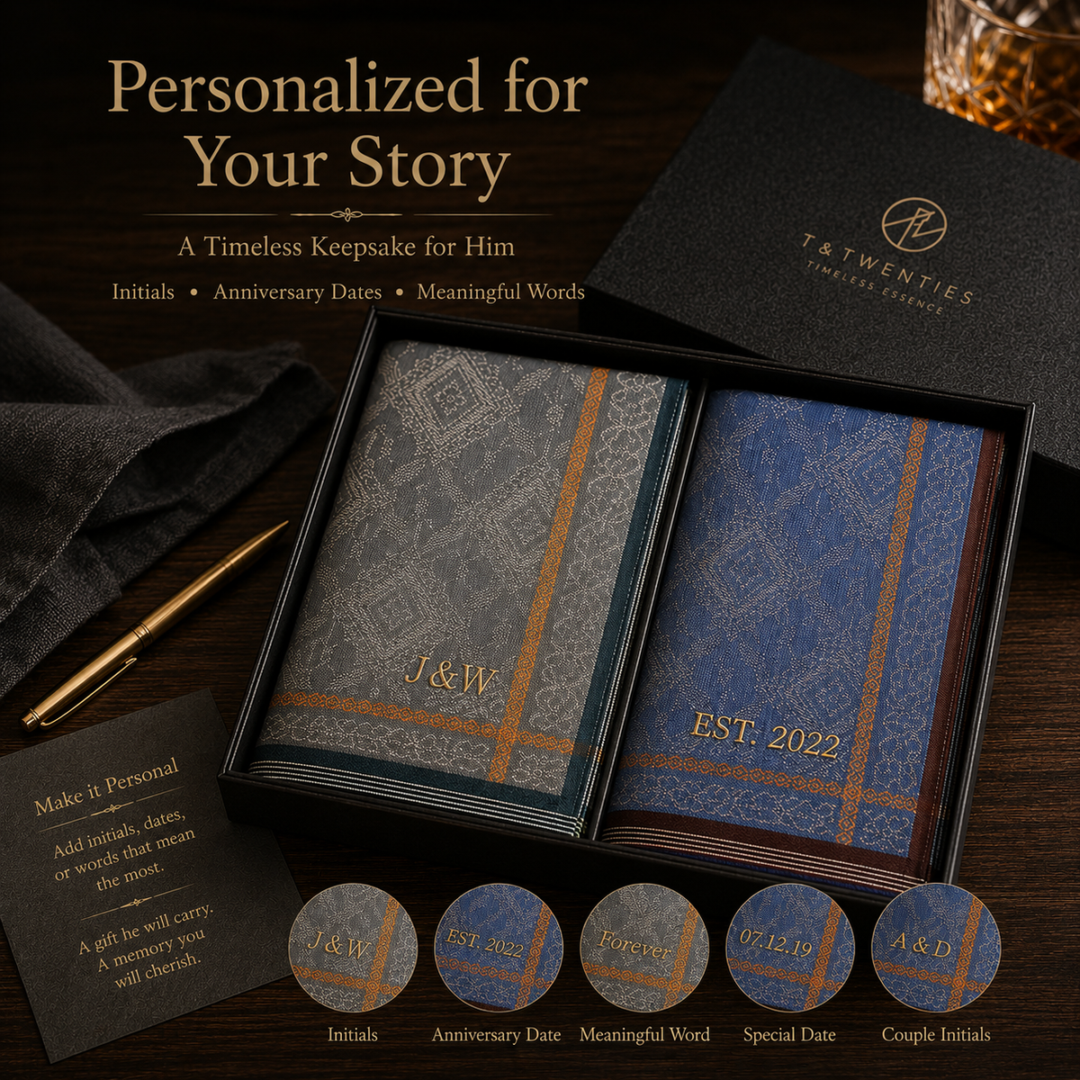 Personalized Gentleman Handkerchief Gift Box, lifestyle view