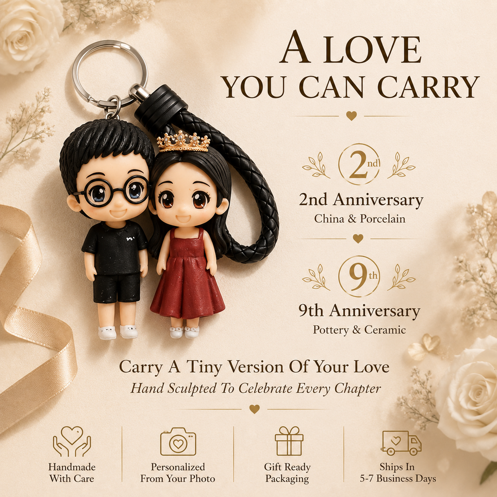 Personalized Handmade Clay Couple Keychain, product overview