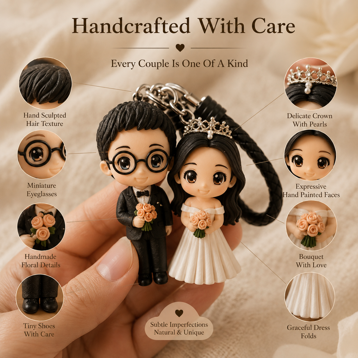 Personalized Handmade Clay Couple Keychain, lifestyle view