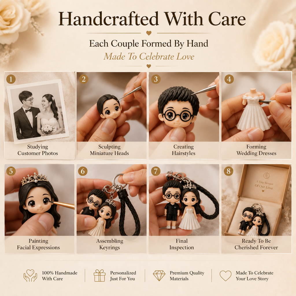 Personalized Handmade Clay Couple Keychain, product overview