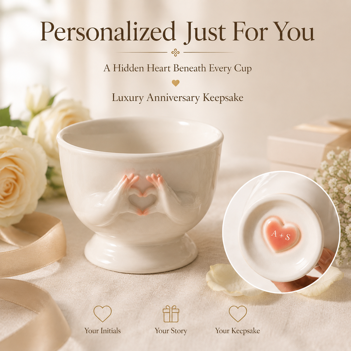 Personalized Heart Hands Porcelain Cup, product overview