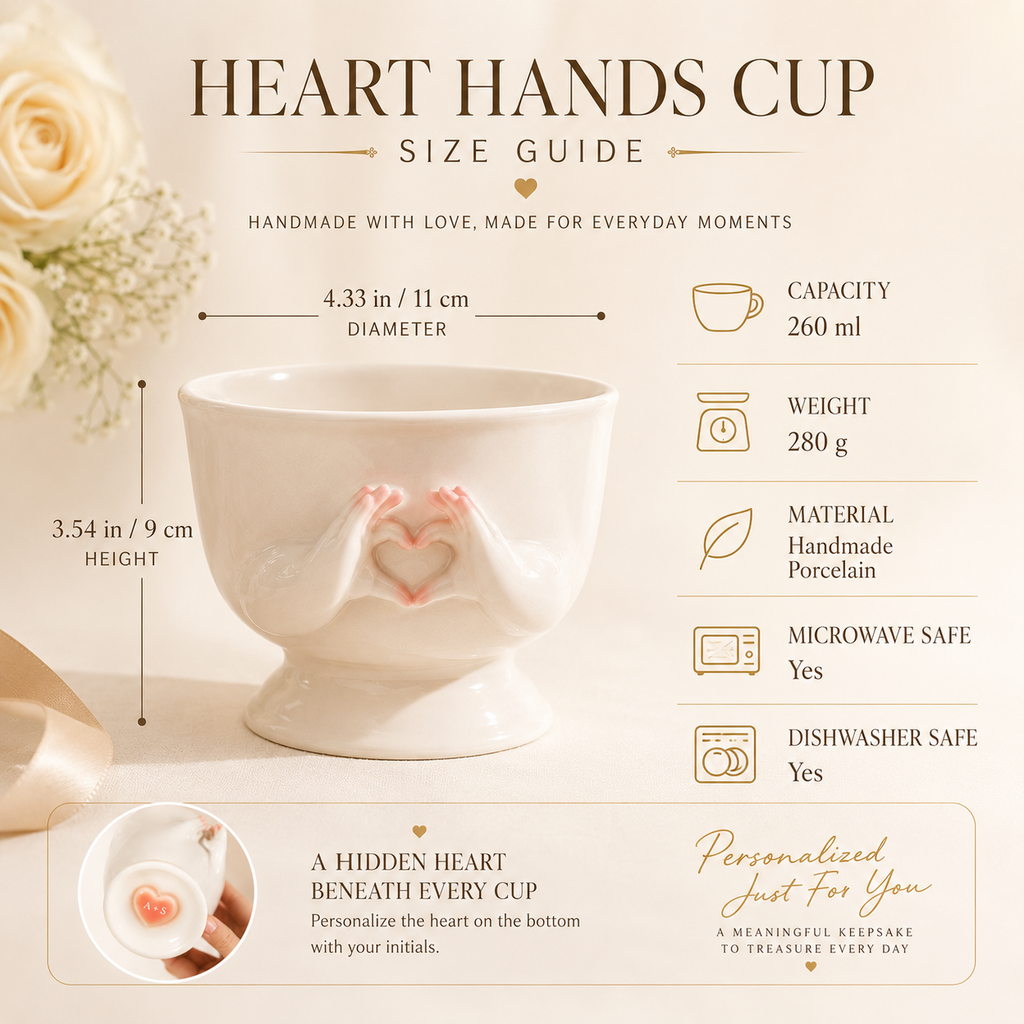 Personalized Heart Hands Porcelain Cup, lifestyle view