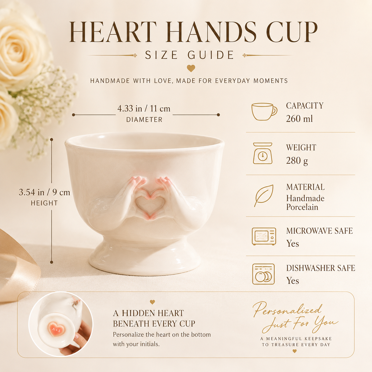 Personalized Heart Hands Porcelain Cup, lifestyle view