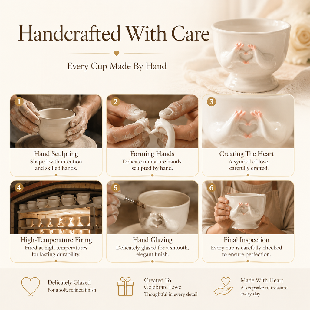 Personalized Heart Hands Porcelain Cup, craftsmanship details