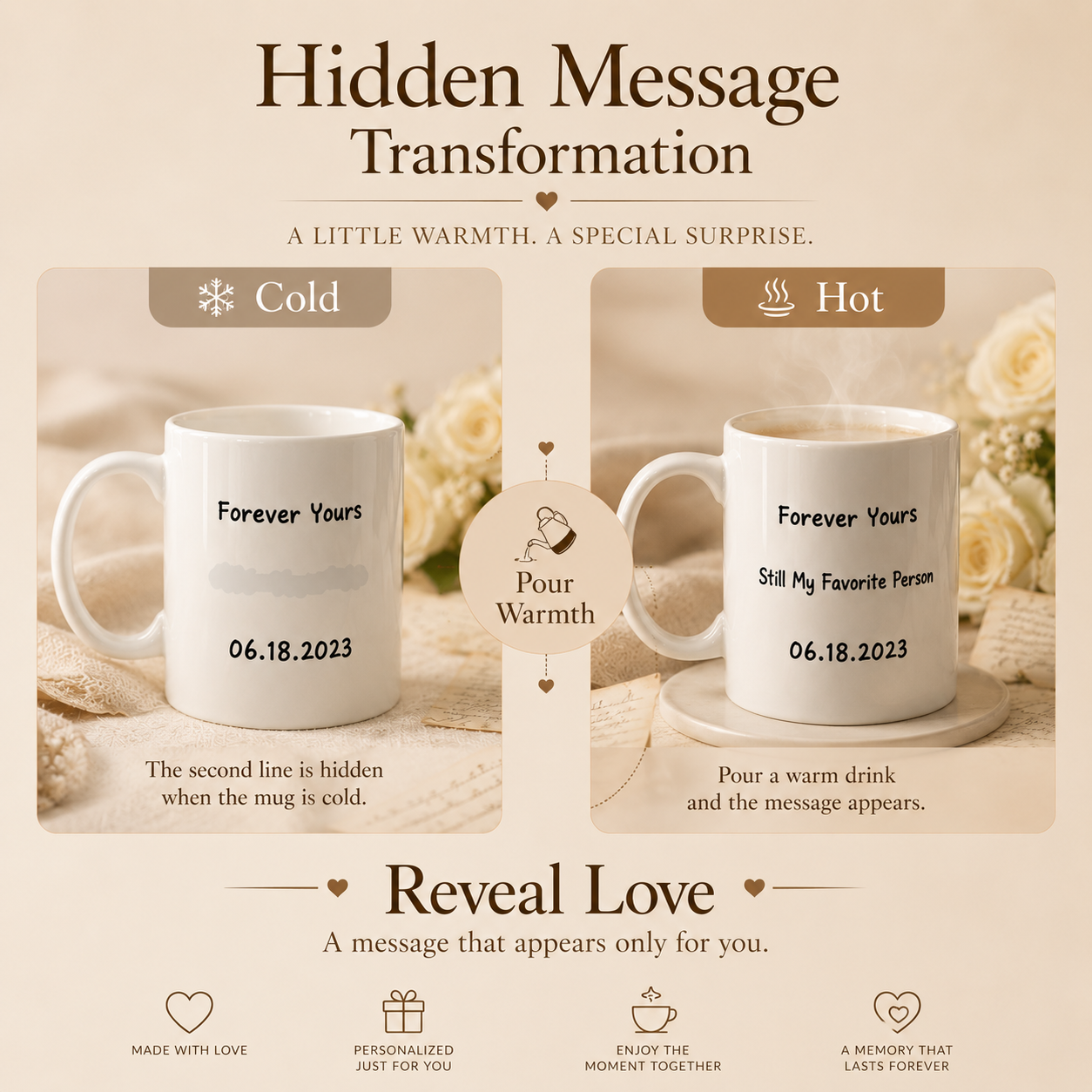 Personalized Heat Reveal Porcelain Mug, styled product view