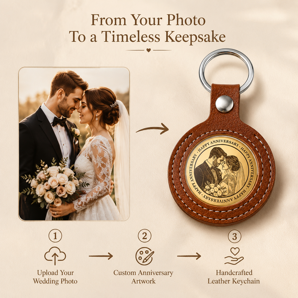 Personalized Leather Anniversary Keychain Set, styled product view
