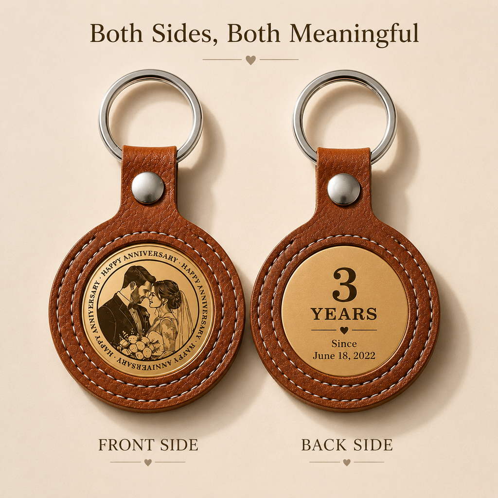 Personalized Leather Anniversary Keychain Set, lifestyle view