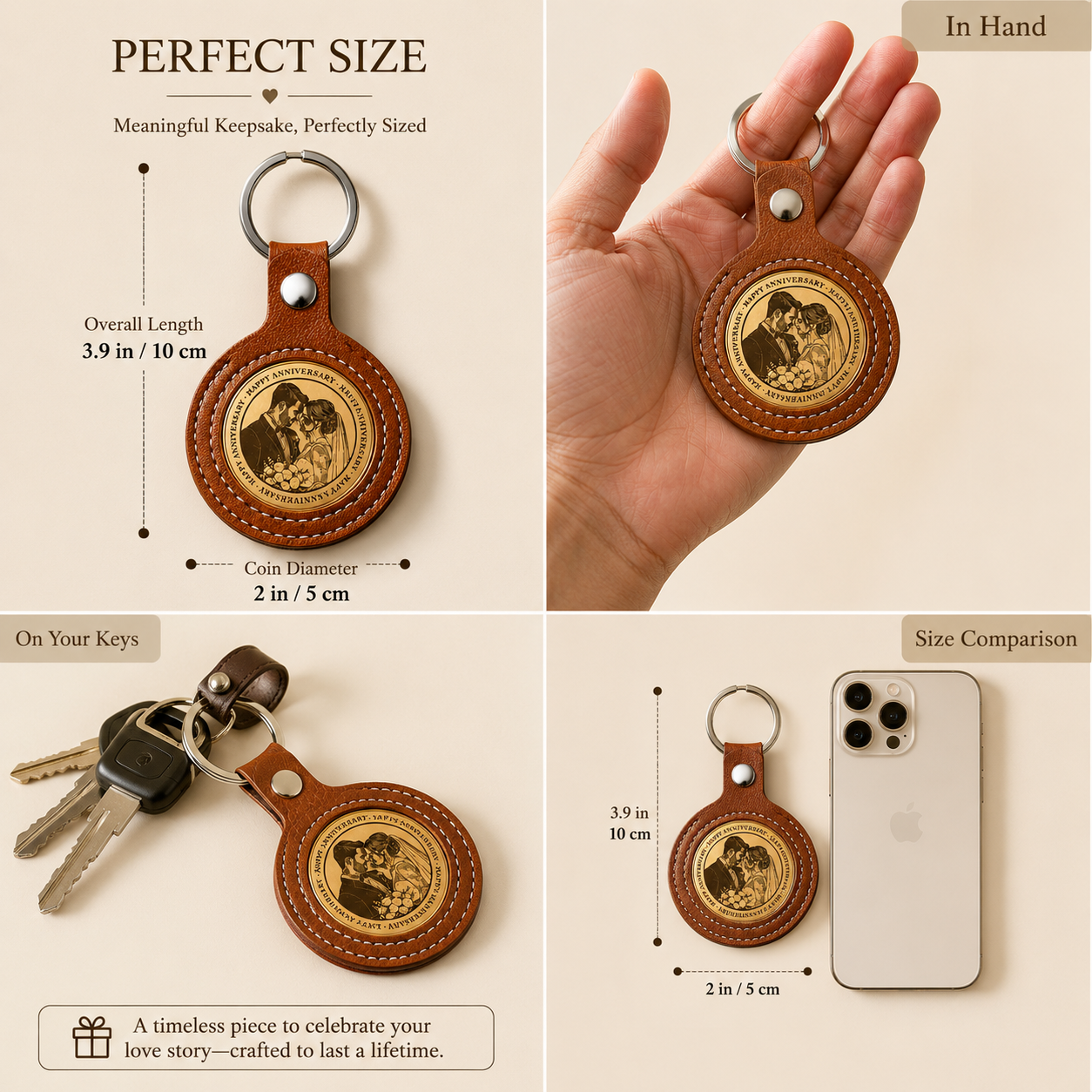 Personalized Leather Anniversary Keychain Set, craftsmanship details
