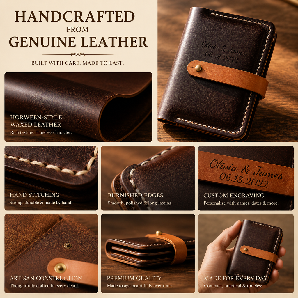 Personalized Leather Anniversary Wallet, lifestyle view