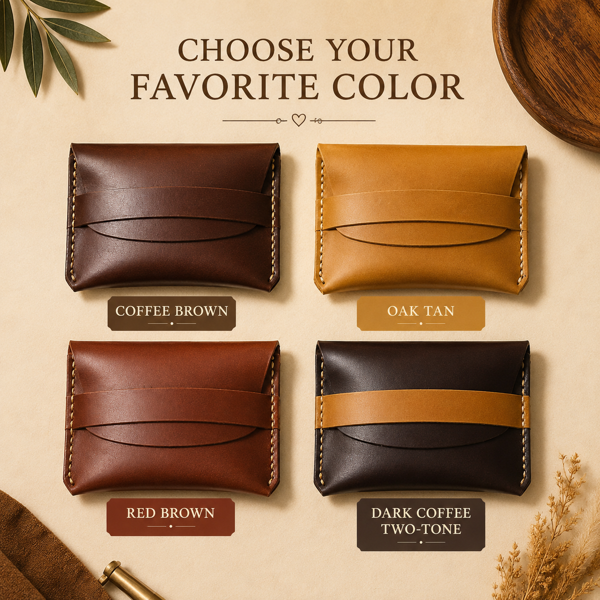 Personalized Leather Card Holder, close-up detail
