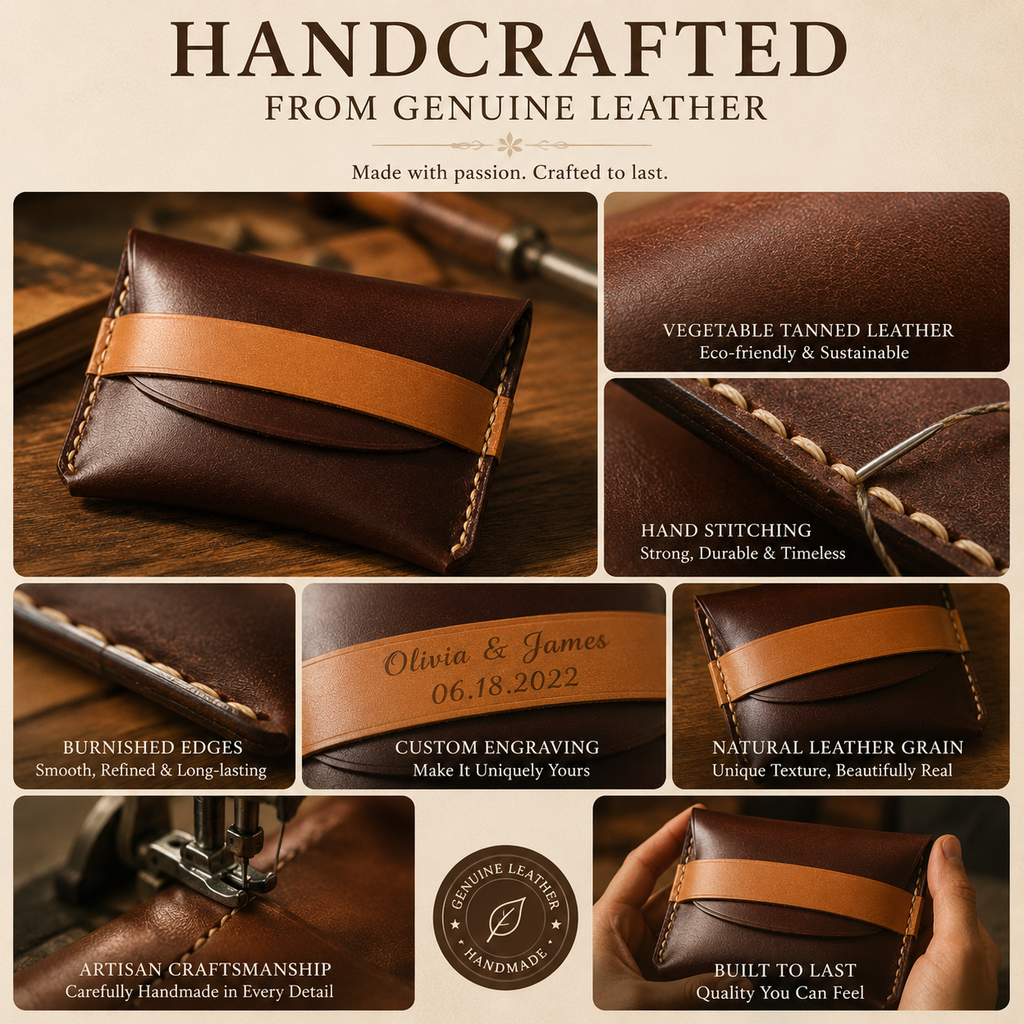 Personalized Leather Card Holder, size and feature guide