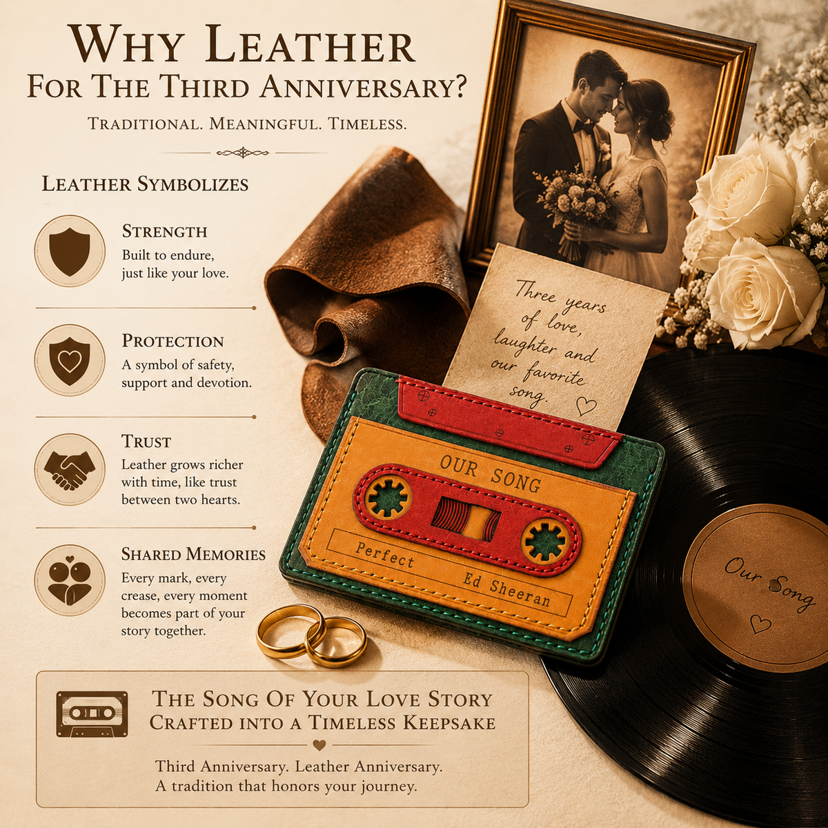 Personalized Leather Cassette Tape Wallet, styled product view