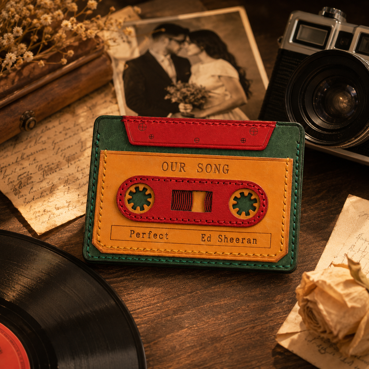 Personalized Leather Cassette Tape Wallet, product overview