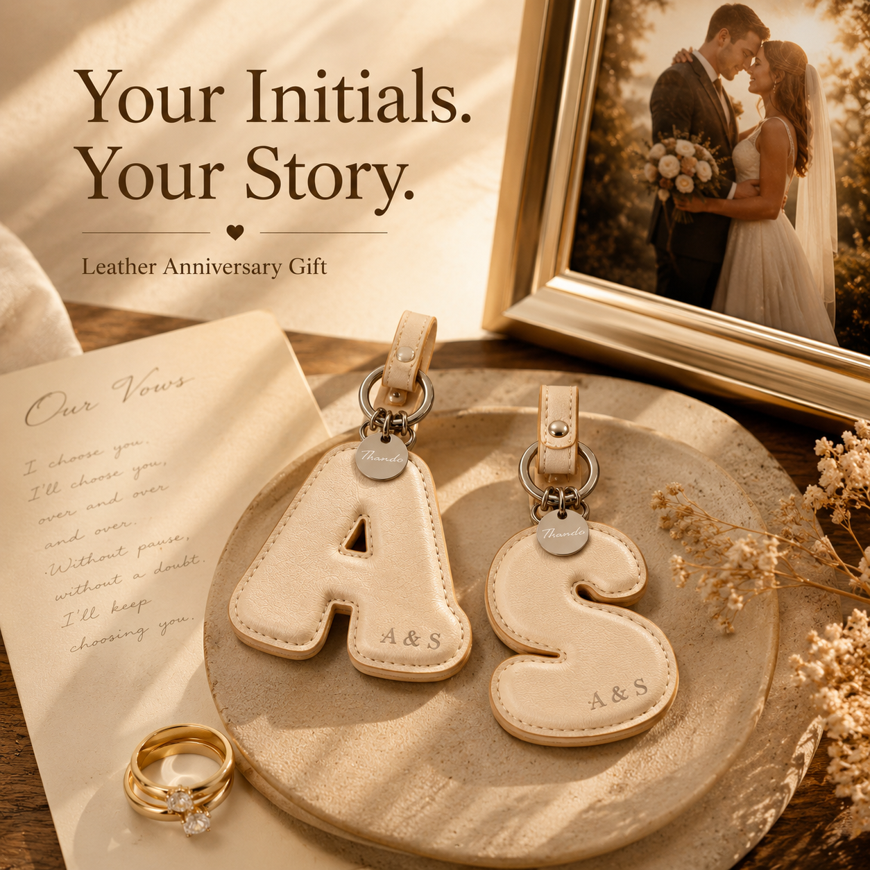 Personalized Leather Initial Charm Set, product overview