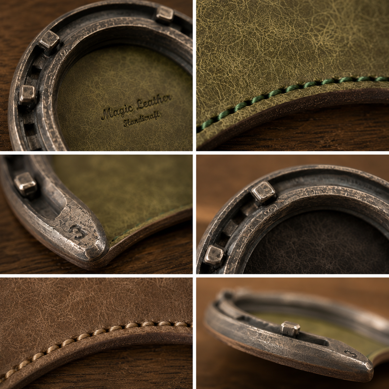 Personalized Leather & Iron Horseshoe Coaster, lifestyle view