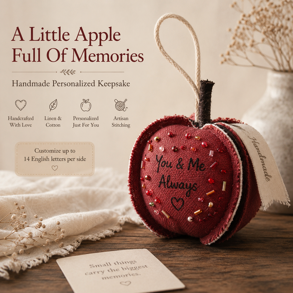 Personalized Linen Apple Ornament, product overview