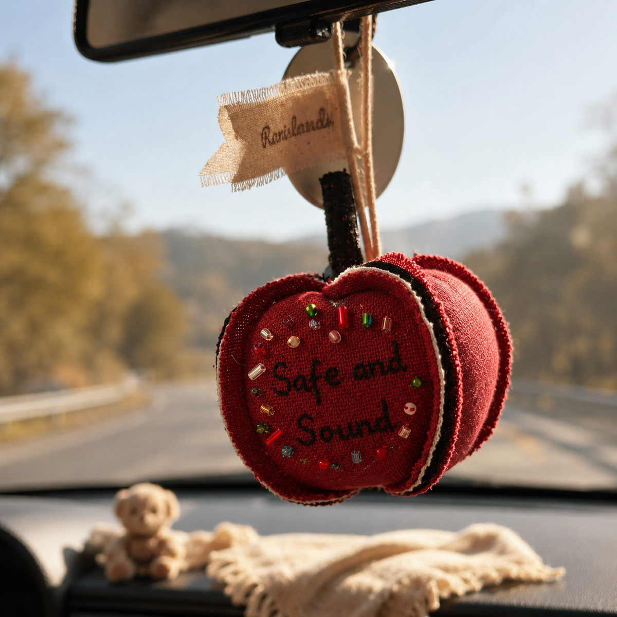 Personalized Linen Apple Ornament, styled product view