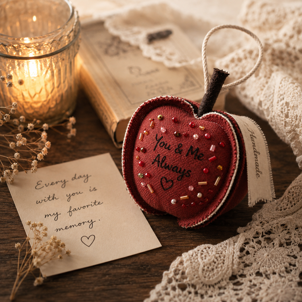 Personalized Linen Apple Ornament, size and feature guide