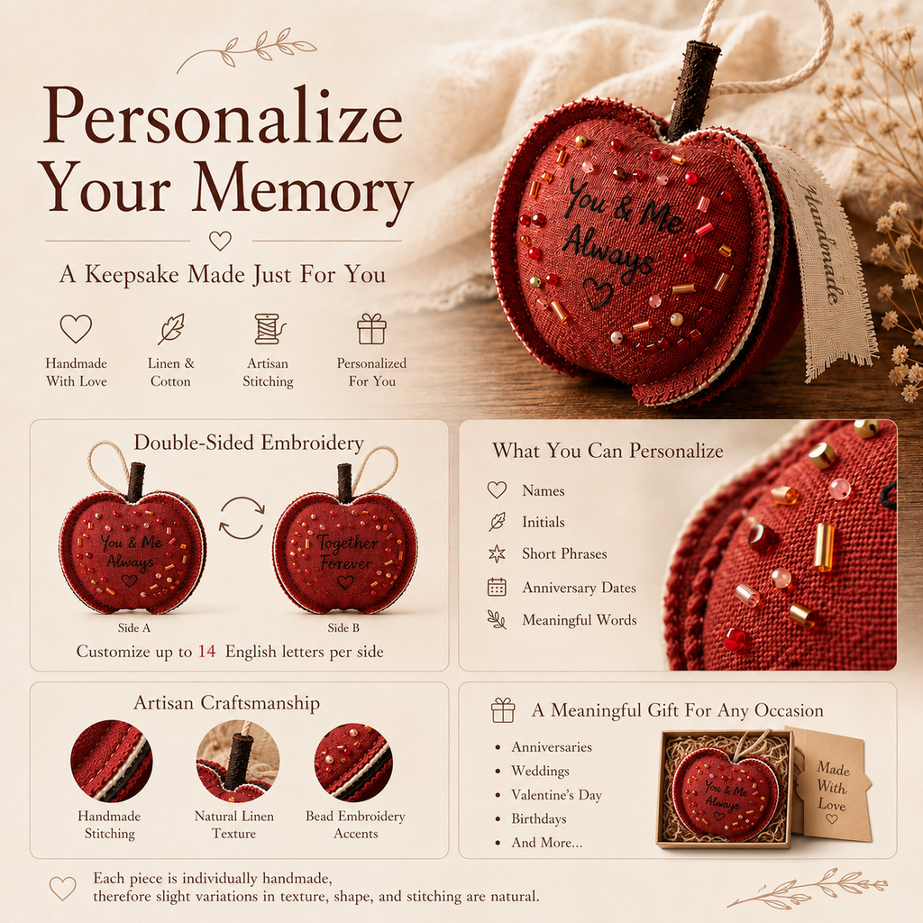 Personalized Linen Apple Ornament, lifestyle view