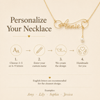 Personalized Pearl Name Necklace – Custom Gold-Tone Name Charm with Pearl Drop, customization or crafting process infographic