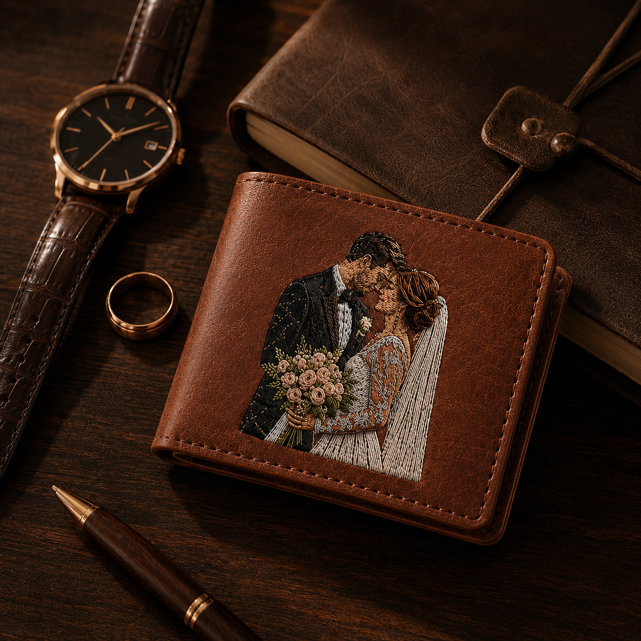 Personalized Photo Embroidered Leather Wallet, product overview