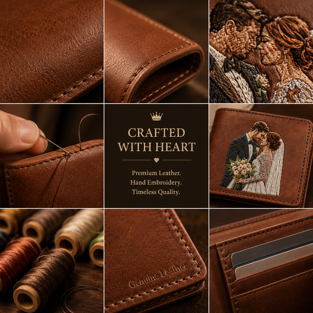 Personalized Photo Embroidered Leather Wallet, size and feature guide