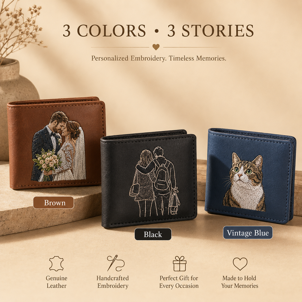 Personalized Photo Embroidered Leather Wallet, craftsmanship details