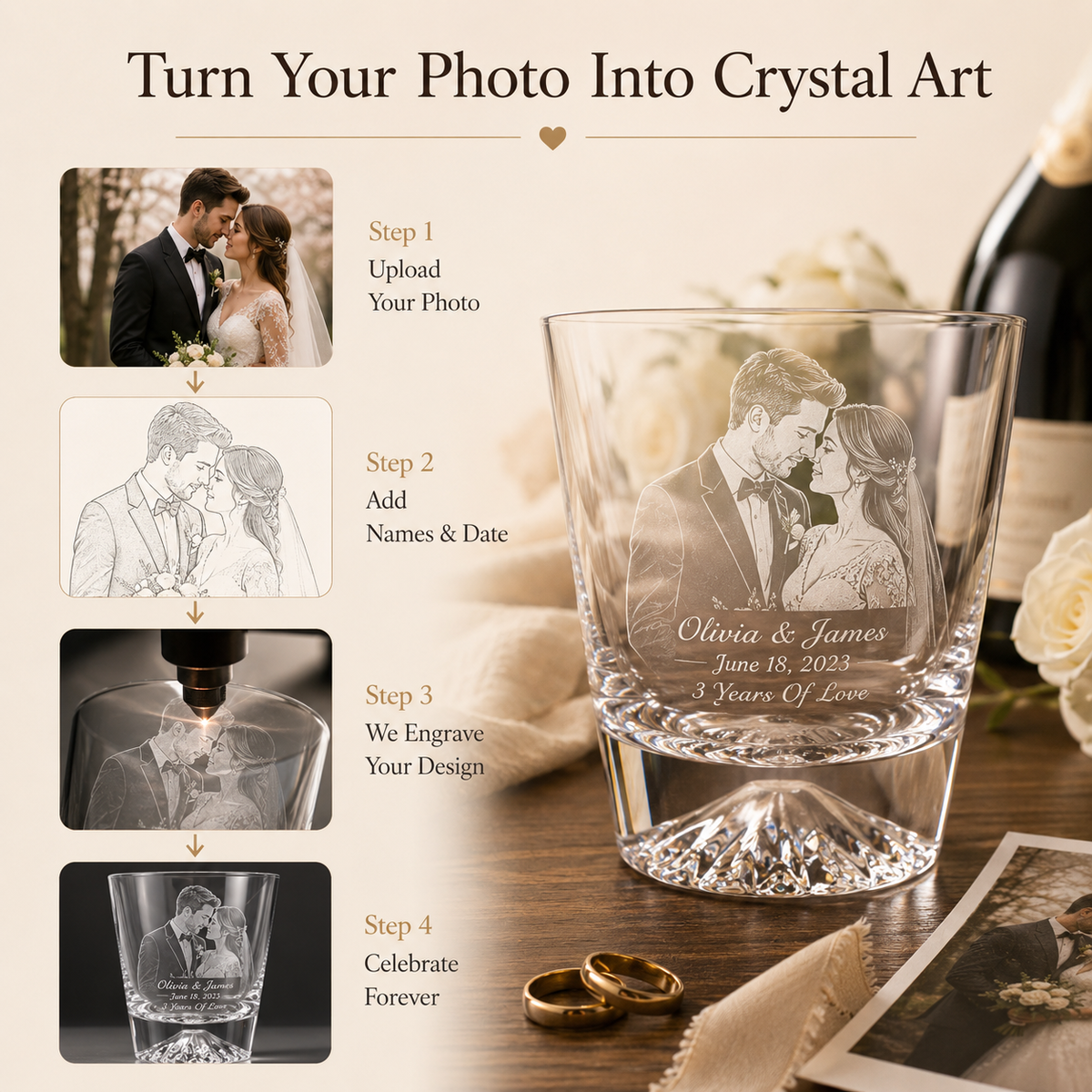Personalized Photo Engraved Crystal Glass, size and feature guide