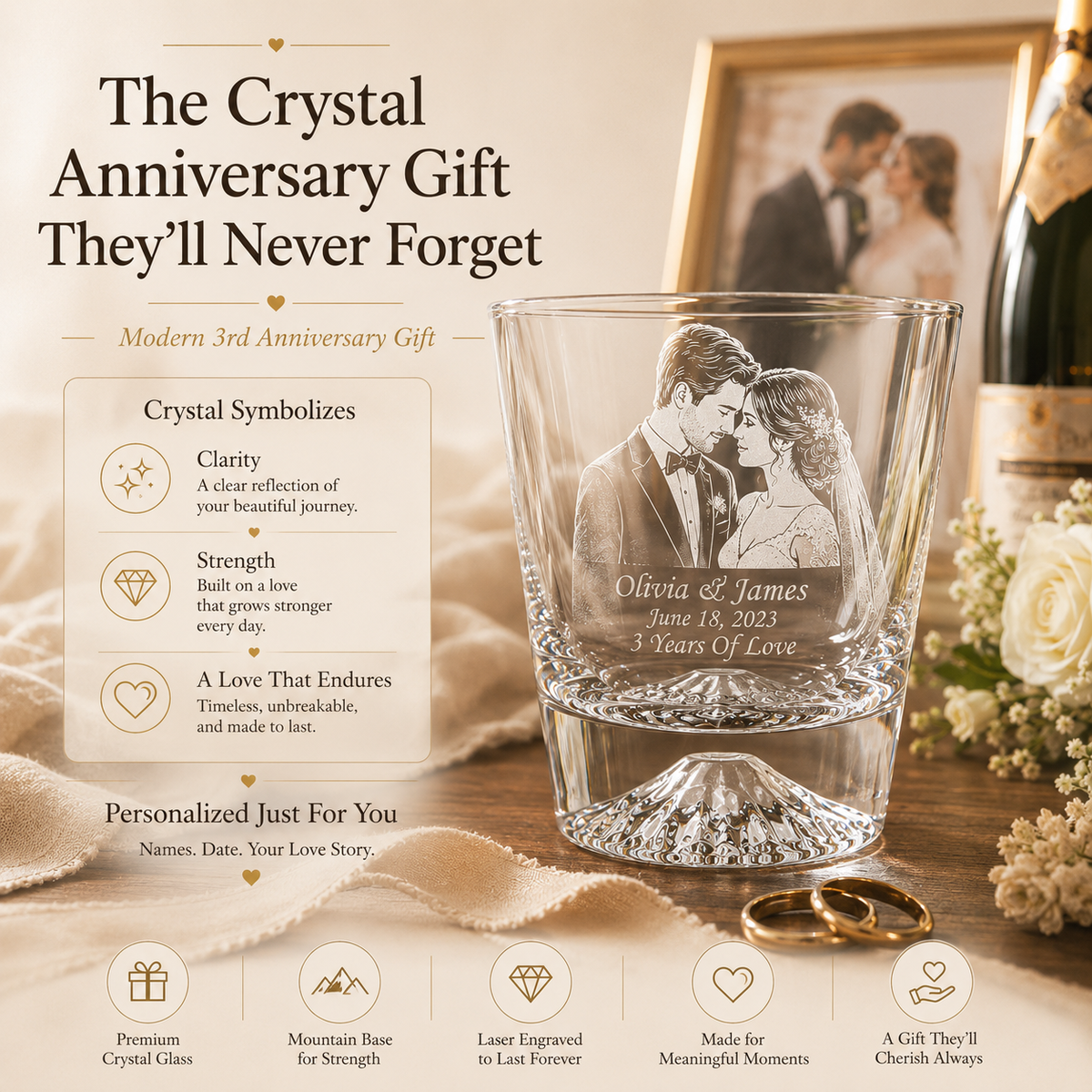 Personalized Photo Engraved Crystal Glass, lifestyle view