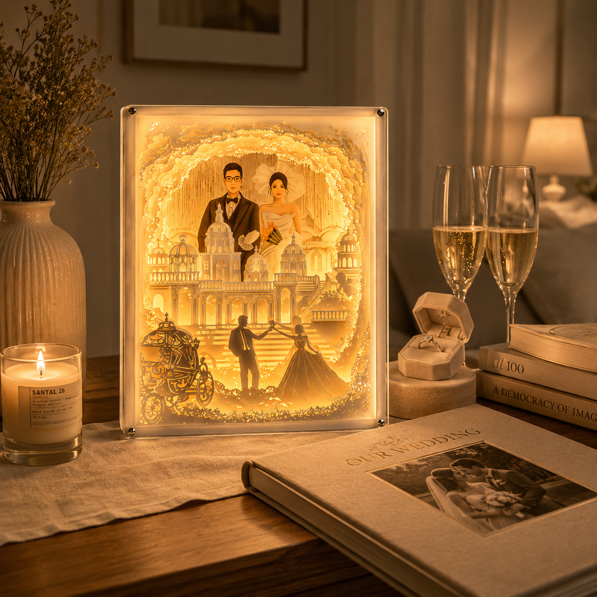 Personalized Photo Paper Cut Light Box Anniversary Gift, styled product view