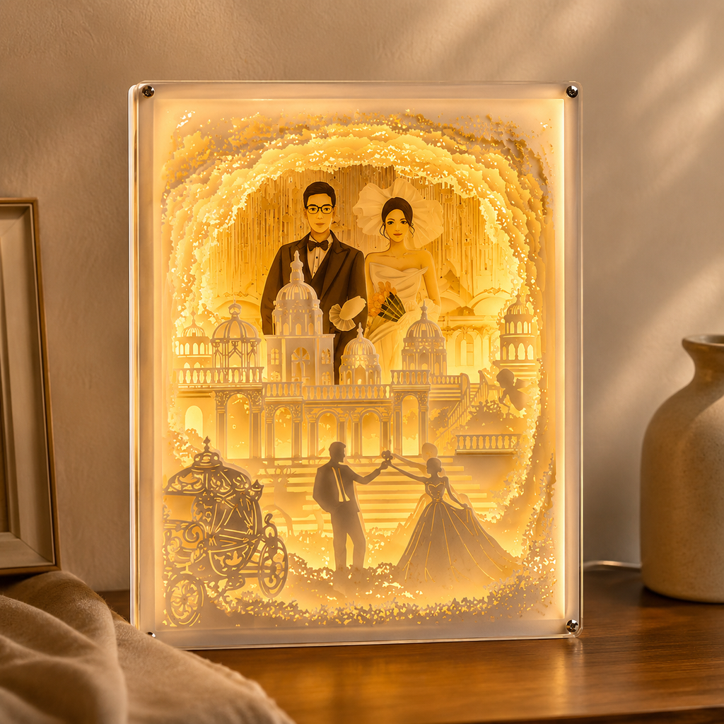 Personalized Photo Paper Cut Light Box Anniversary Gift, close-up detail