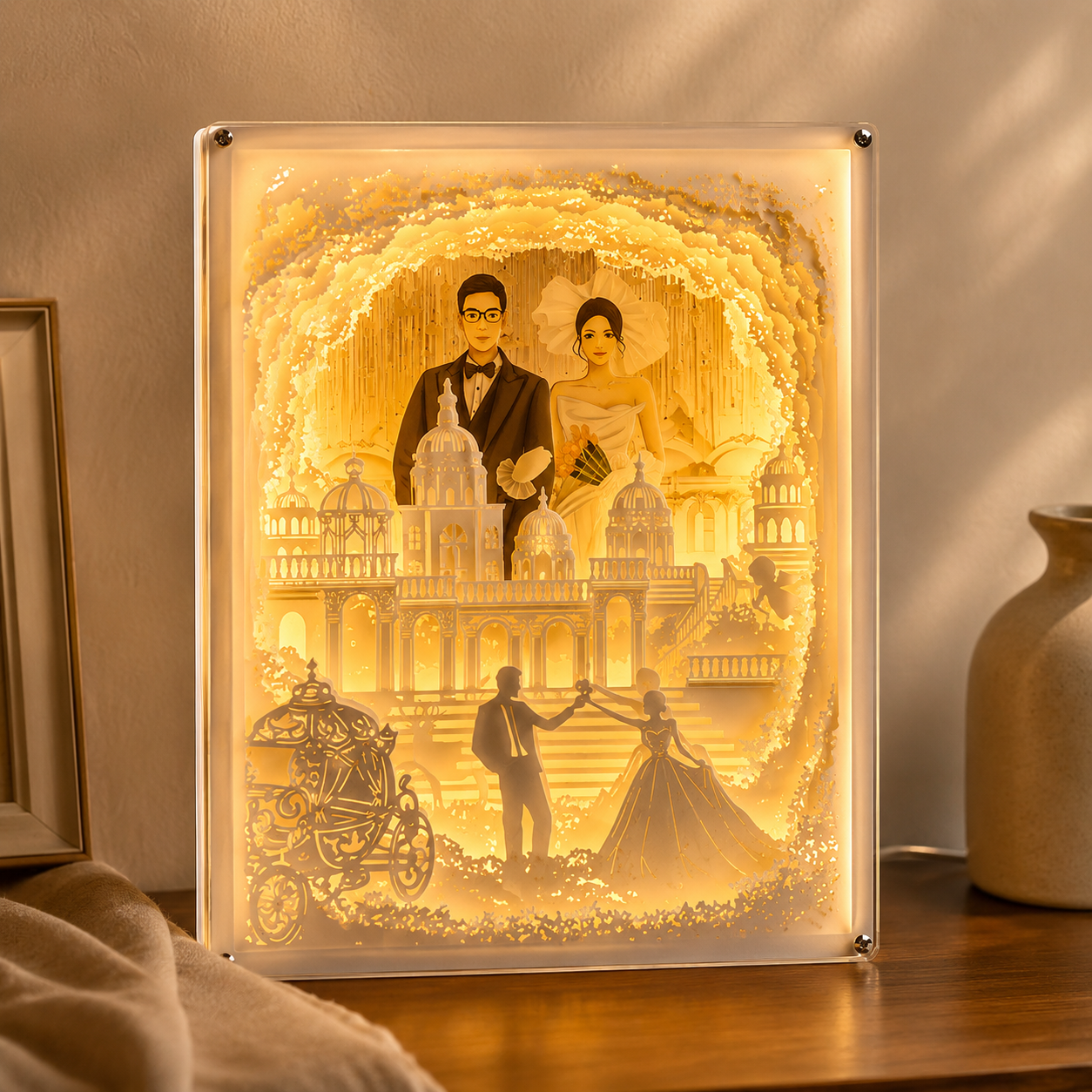 Personalized Photo Paper Cut Light Box Anniversary Gift, close-up detail