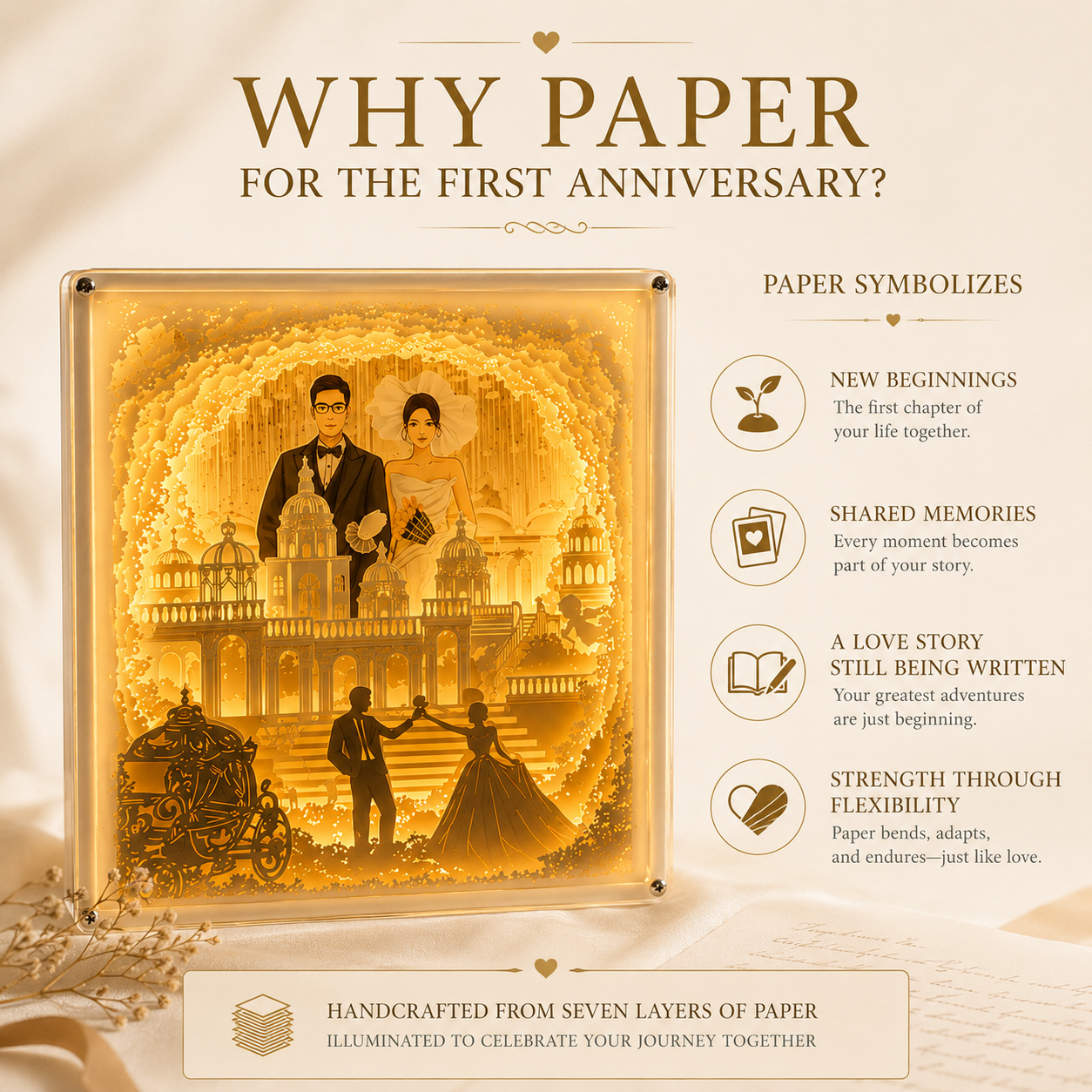 Personalized Photo Paper Cut Light Box Anniversary Gift, styled product view