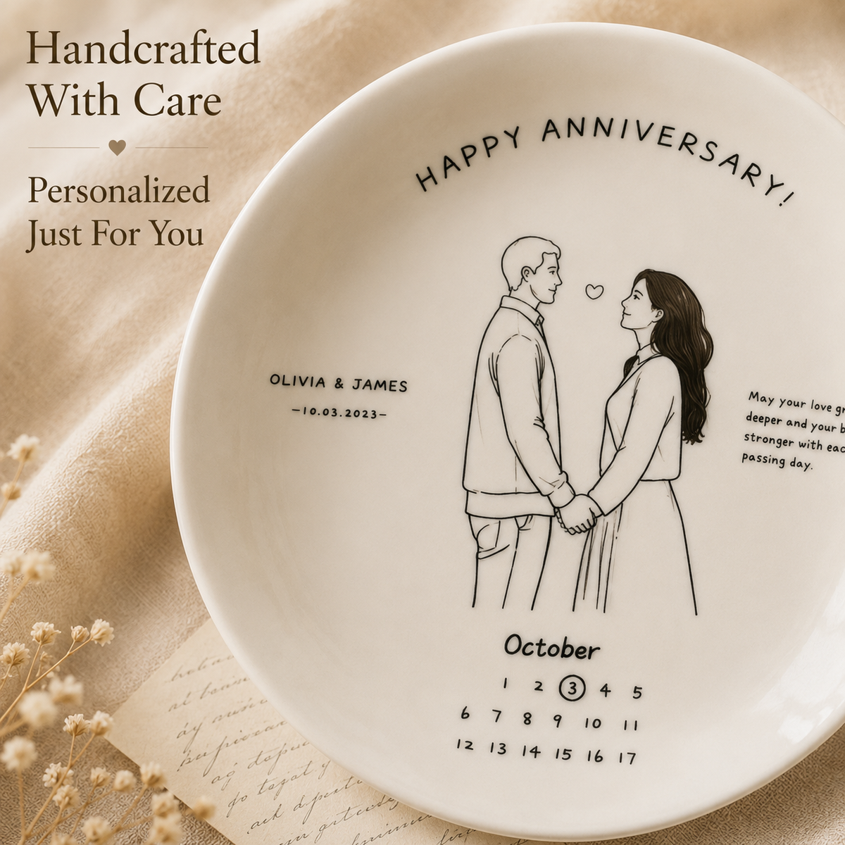 Personalized Porcelain Anniversary Plate, close-up detail